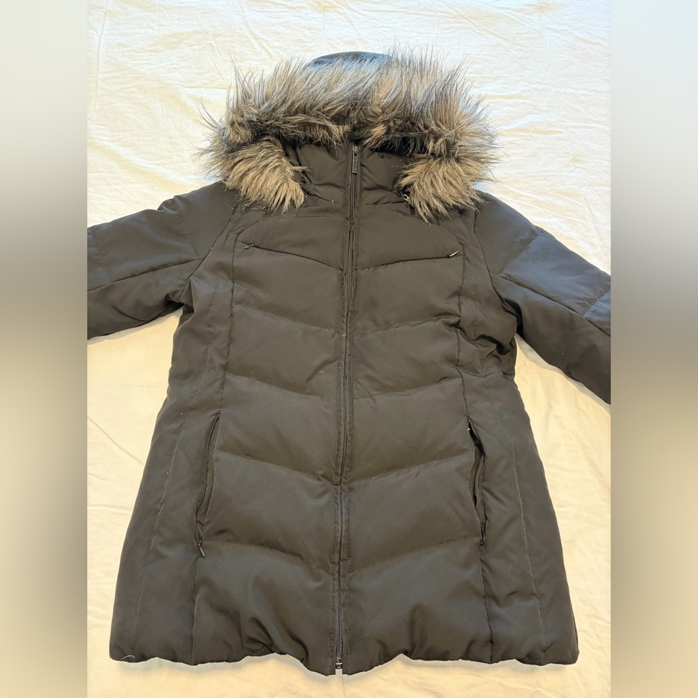 Calvin Klein Women's Black Puffer Coat with Removable Faux Fur Hood